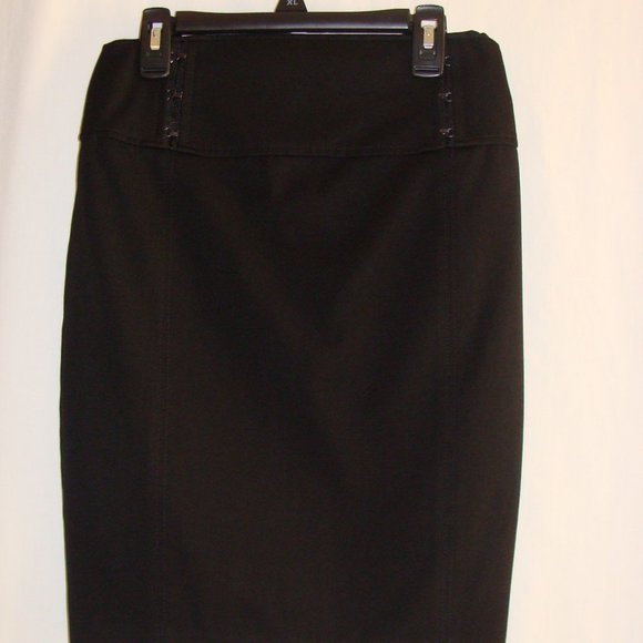 EXPRESS Black STRAIGHT Cut HOOK/EYE CORSET Style Waist SKIRT Sz 0 - Picture 1 of 6